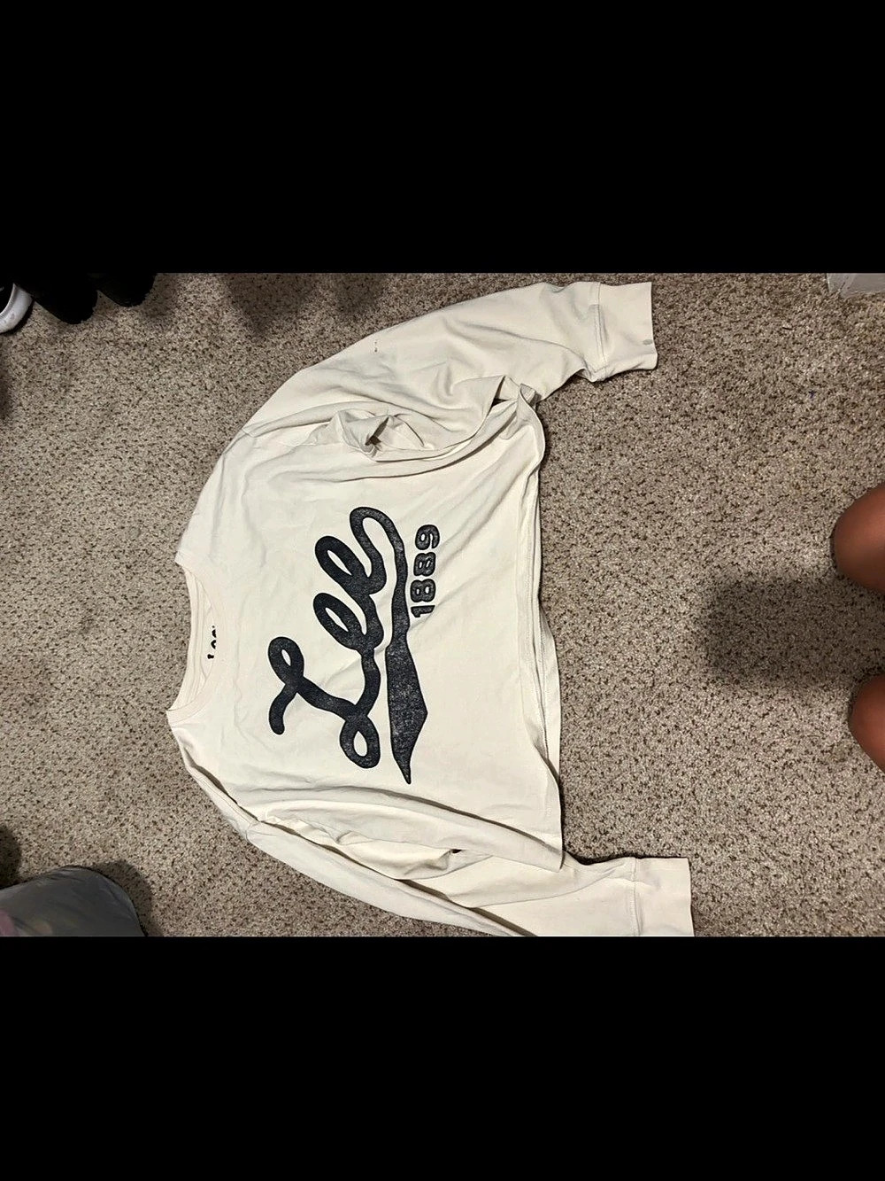 Lee 1889 Script Logo Cropped Long Sleeve Sweatshirt Cream Medium